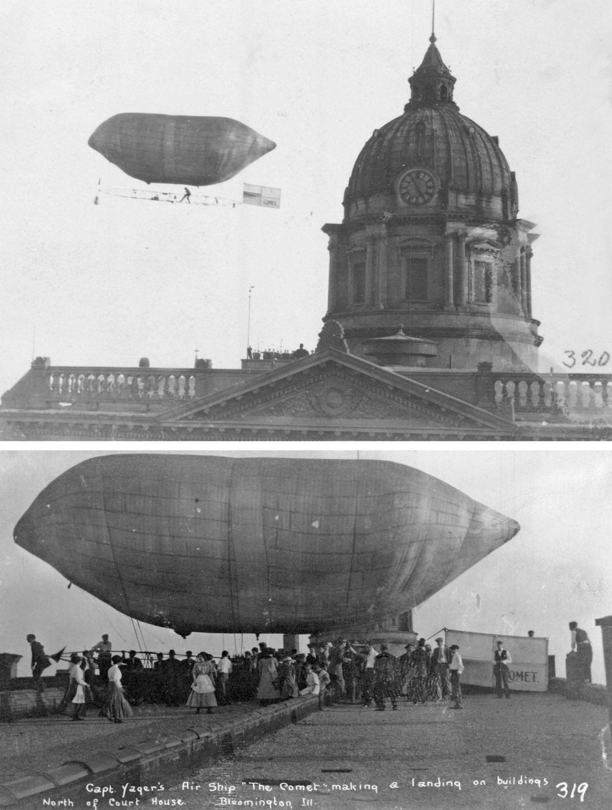 Yager airship landing on the Klemm Department Store